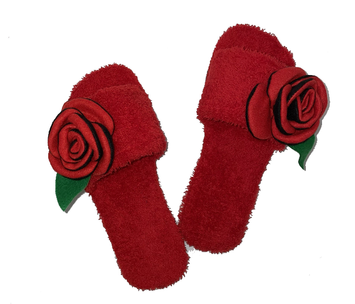 Casual LFO37 US 10 Flower Design Daily Wear Soft Flat Home Slippers for Women - Red - Zoom Image