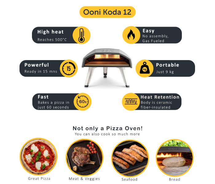 Ooni UU-P07000 Koda 12 inch Gas Powered Outdoor Portable Pizza Oven - Black - Zoom Image 3