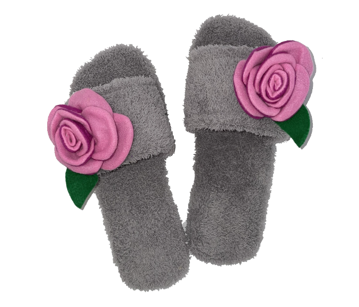 Casual LFO37 US 09 Flower Design Daily Wear Soft Flat Home Slippers for Women - Grey - Zoom Image