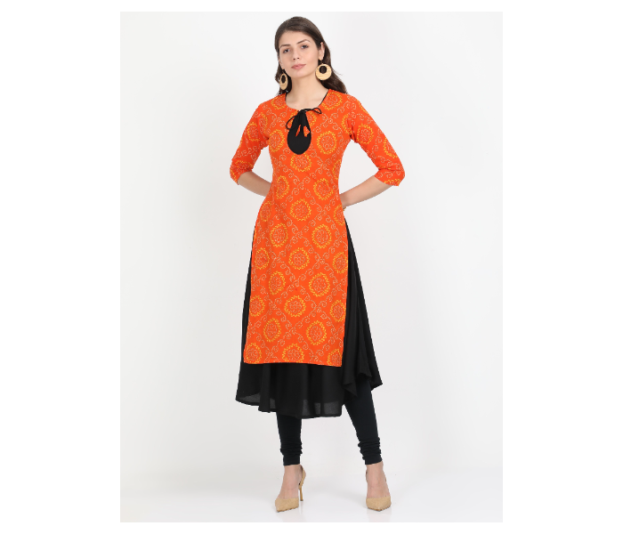 Kaia SK01DK0020ORB009 XXL Long Kurta with Detachable Top for Women - Orange and Black - Zoom Image 5