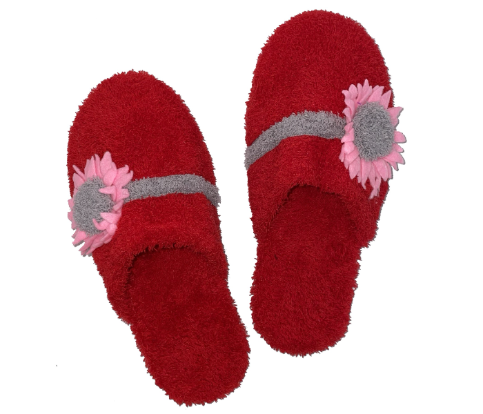 Casual LFC107 US 08 Flower Design Daily Wear Soft Flat Home Slippers for Women - Red - Zoom Image