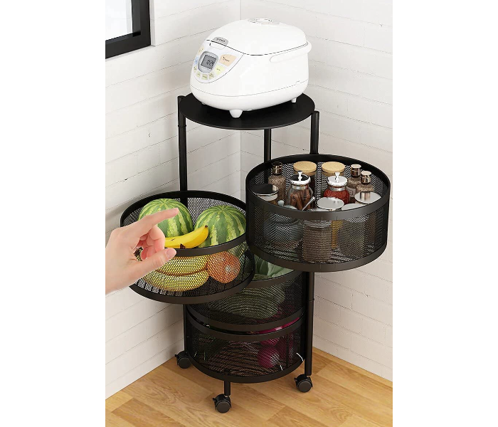 4 Tier Multilayer Rotating Kitchen Shelf - Black - Zoom Image 4