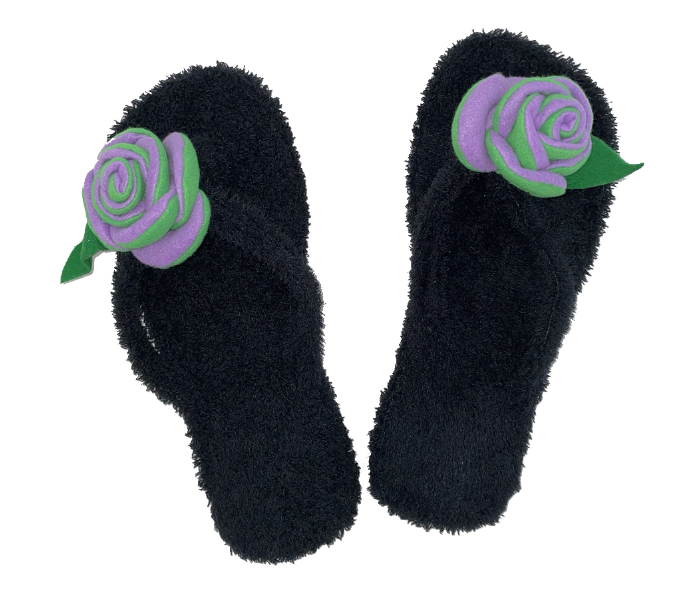 Casual LFV104 US 07 Flower Design Daily Wear Soft Flat Home Slippers for Women - Black - Zoom Image