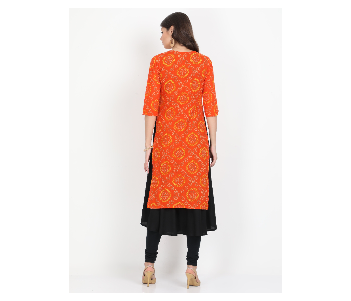 Kaia SK01DK0020ORB009 XXL Long Kurta with Detachable Top for Women - Orange and Black - Zoom Image 2