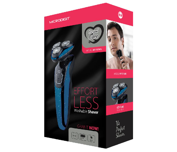 Microdigit MP781WS Rechargeable Effort Less Washable Shaver - Black and Blue - Zoom Image 2