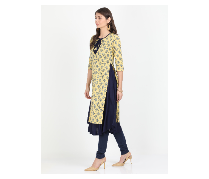 Kaia SK01DK0012YLB009 Large Long Kurta with Detachable Top for Women - Yellow - Zoom Image 2