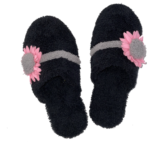 Casual LFC107 US 09 Flower Design Daily Wear Soft Flat Home Slippers for Women - Black - Zoom Image