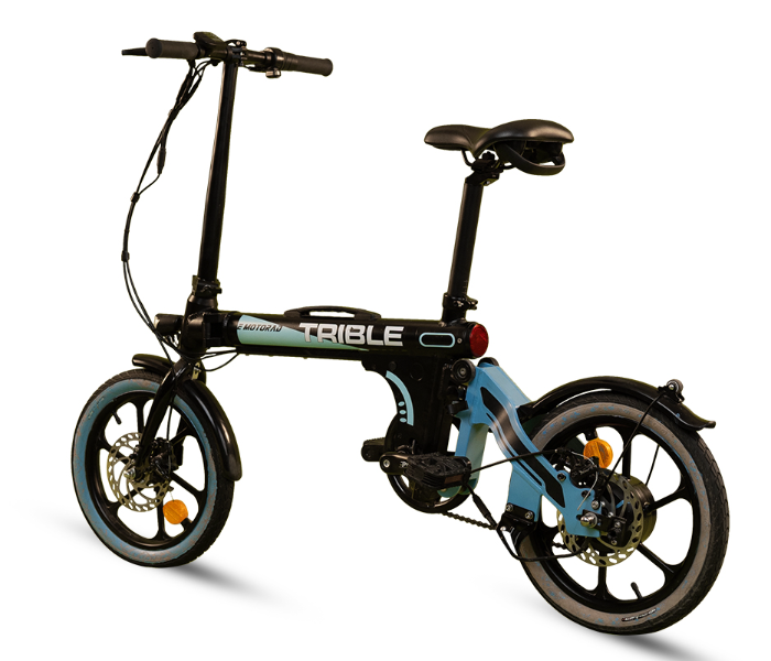 E-Motorad Trible 250W Lightweight Tri-Folding eBike - Black and Blue - Zoom Image 3