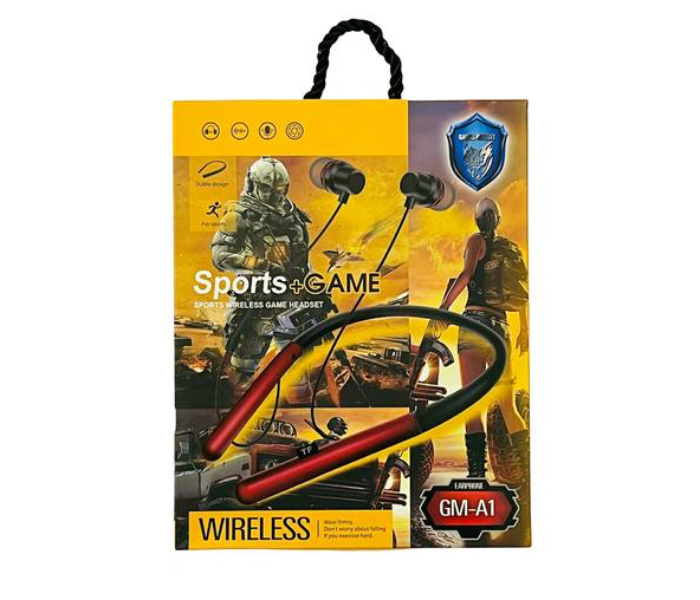 Wireless Sports Game Bluetooth Headset Neckband GM-A1 - Black and Red - Zoom Image 1