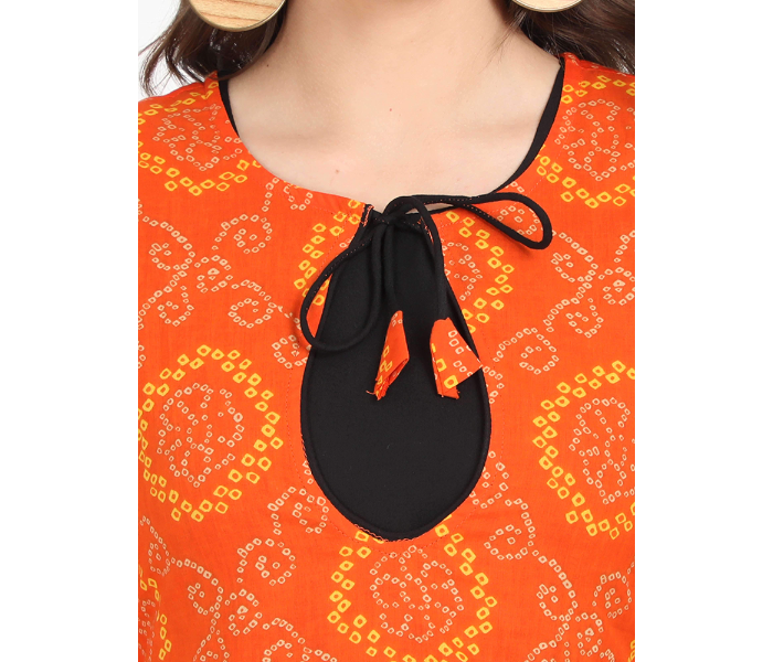 Kaia SK01DK0020ORB009 Large Long Kurta with Detachable Top for Women - Orange and Black - Zoom Image 4