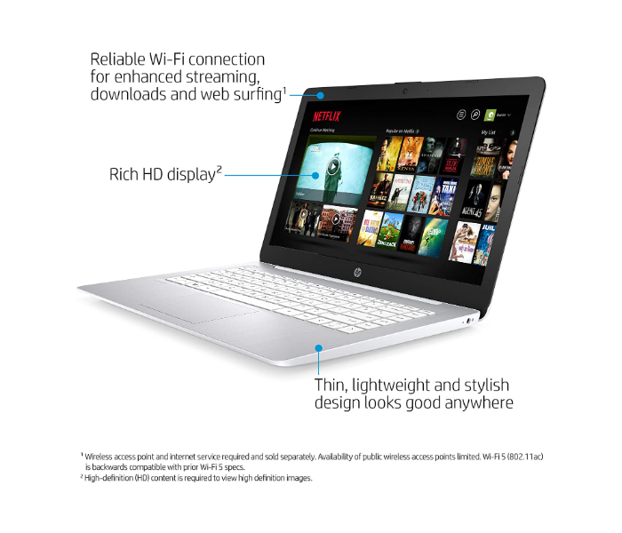 HP Stream 14 Inch Laptop Intel Celeron N4000 4GB RAM 64GB Windows 10 - White - Zoom Image 2