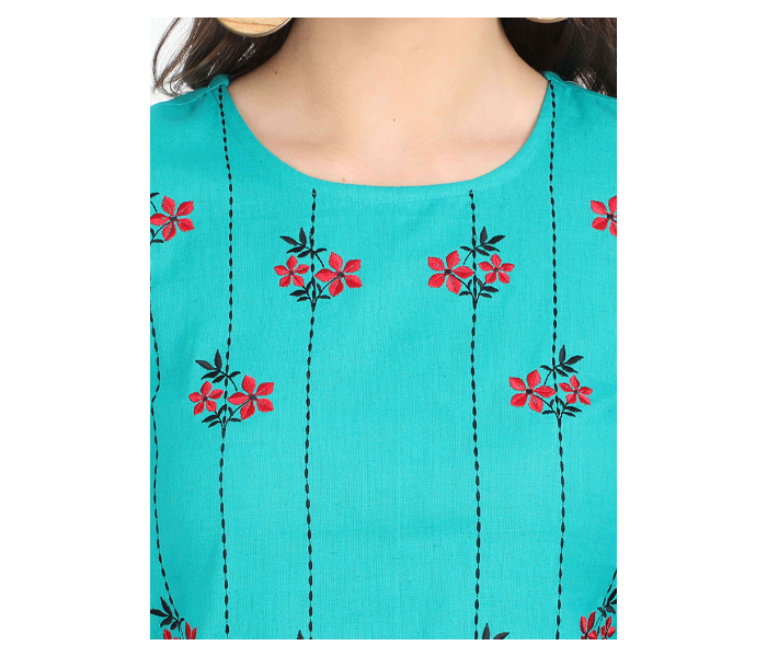 Kaia SK01LK0022SBL001 Large Blue Cotton Embroidered Top with Red Rayon Pant for Women - Zoom Image 4