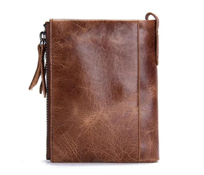 Contacts N0029 Vintage Crazy Horse Cowhide Genuine Leather Double Zipper Coin Purse -  Brown - Zoom Image 2