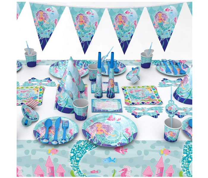 16 Piece Disposable Mermaid Party Supplies - Blue - Zoom Image 3