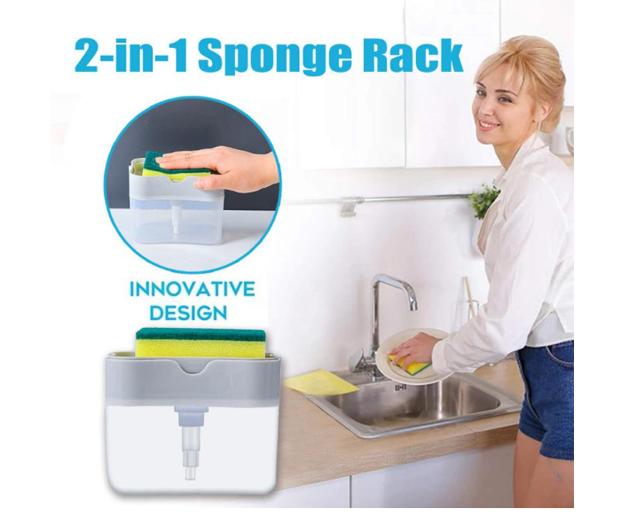 2 In 1 Sponge Rack and Liquid Soap Dispenser Caddy Organiser with FREE SPONGE - Zoom Image 1