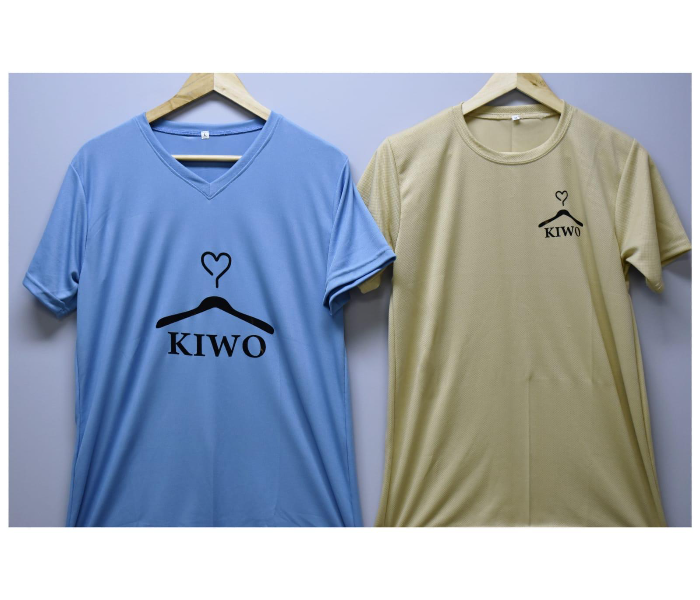 Kiwo COMBO Short Half Sleeve Extra Large Casual T-shirt For Men - Blue and Cream - Zoom Image