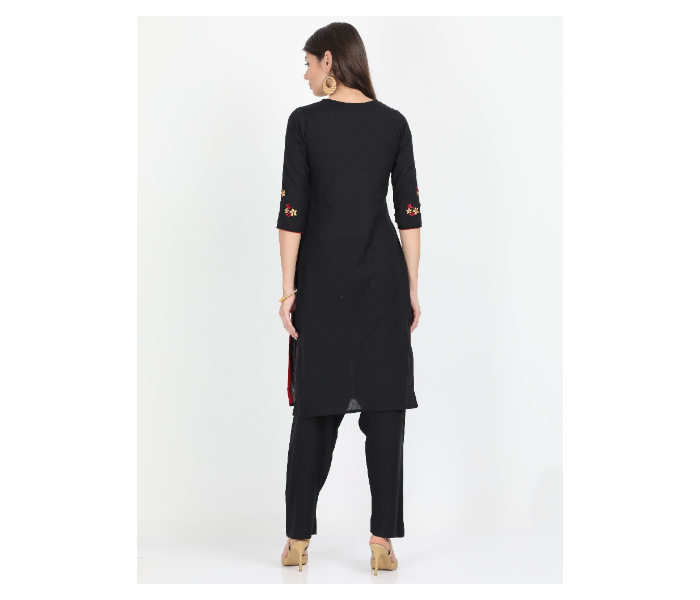 Kaia SK01LK0021BLK001 XL Black Cotton embroidered Kurta with Rayon Black Pant for Women - Zoom Image 3