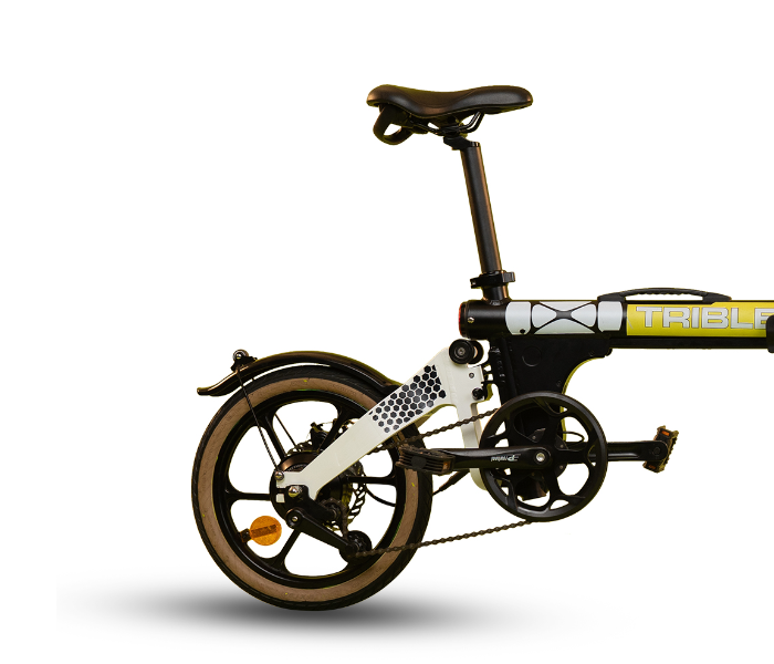 E-Motorad Trible 250W Lightweight Tri-Folding eBike - Black and Yellow - Zoom Image 4