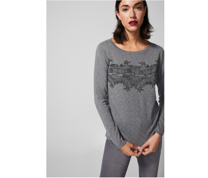 Springfield 133488340 Medium Long Sleeve Knitwear for Women - Charcoal Grey - Zoom Image 1