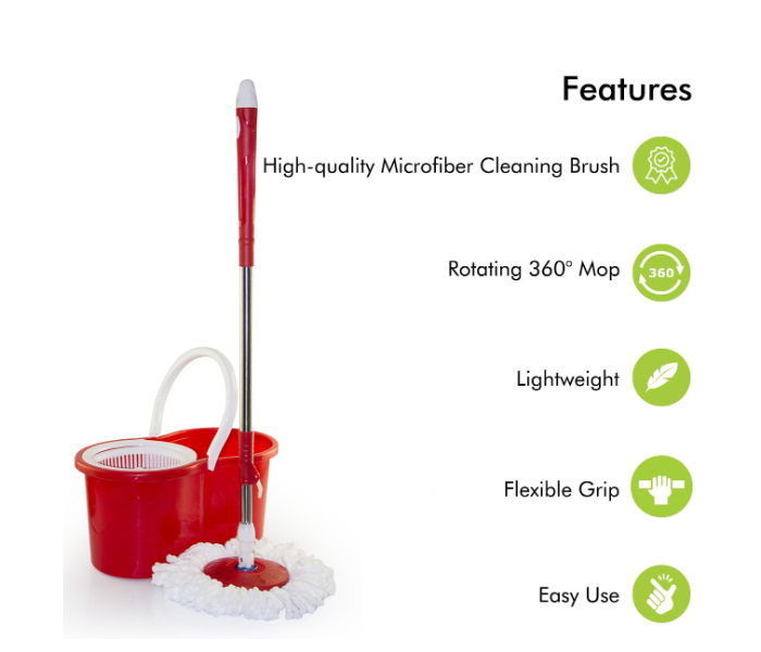 Easy 360 Degree Spinning Mop Bucket Set With 1 Free Mop Head - Red - Zoom Image 3