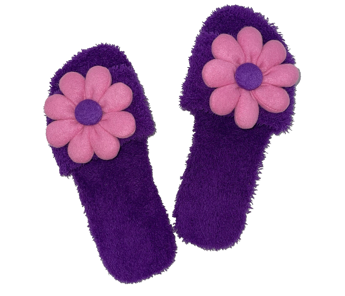 Casual LFO34 US 10 Flower Design Daily Wear Soft Flat Home Slippers for Women - Dark Purple - Zoom Image