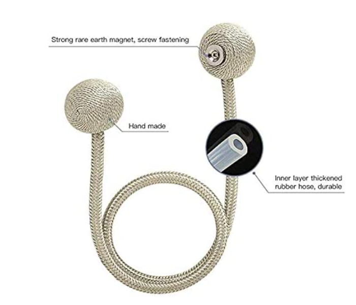 Stylish 1 Pair Magnetic Curtain Tieback Decorative Rope - Silver - Zoom Image 2