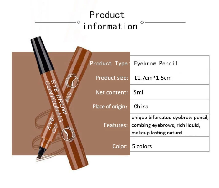 4 Point Multi Use No Smudging No Fading Waterproof Long Lasting Eyebrow-Beard Pen - Dark Brown - Zoom Image 6