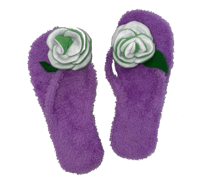 Casual LFV104 US 10 Flower Design Daily Wear Soft Flat Home Slippers for Women - Purple and Green - Zoom Image