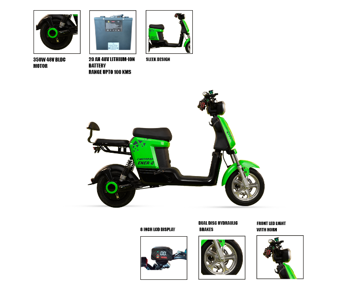 E-Motorad ENER-G 350W Dual Seater Electric Scooter - Green - Zoom Image 7