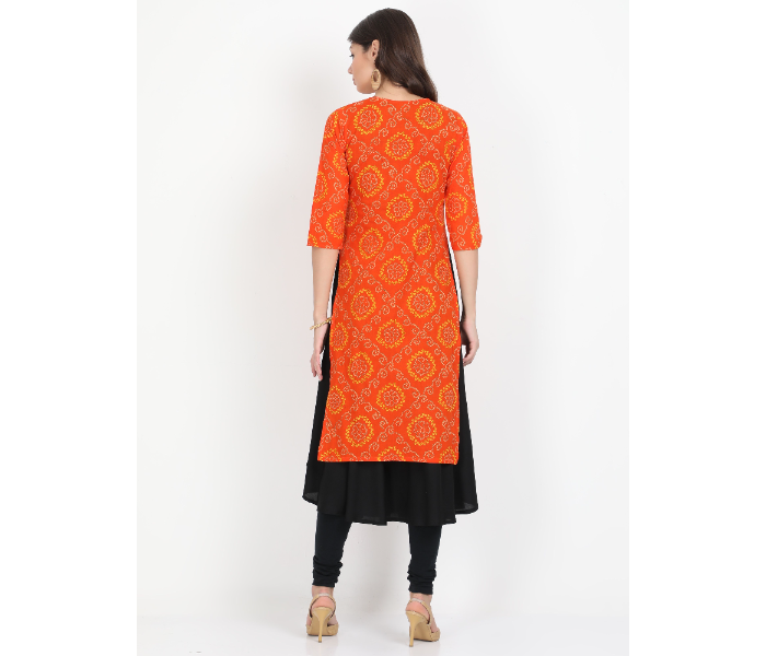 Kaia SK01DK0020ORB009 Medium Long Kurta with Detachable Top for Women - Orange and Black - Zoom Image 2