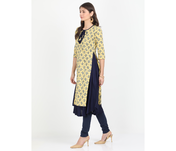 Kaia SK01DK0012YLB009 XL Long Kurta with Detachable Top for Women - Yellow - Zoom Image 2