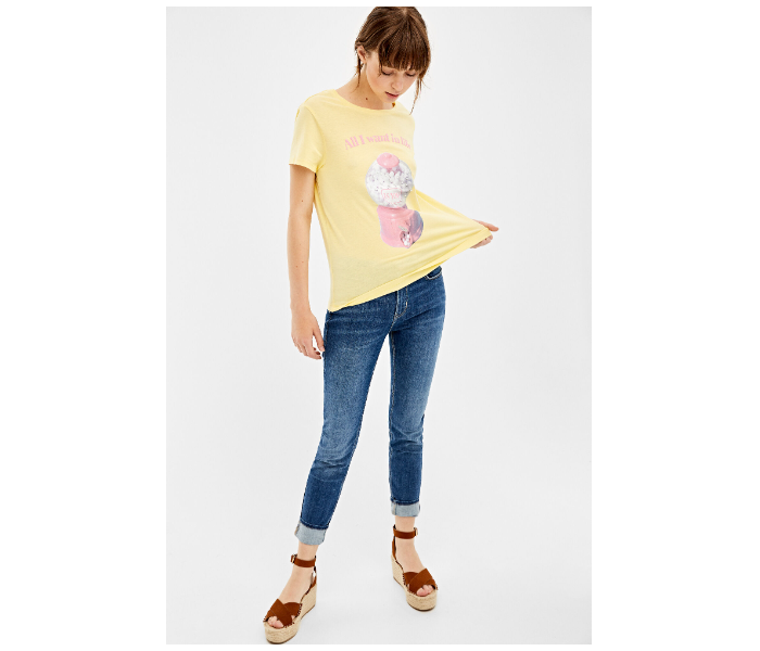 Springfield 138609307 XL Short Sleeve Fancy T-Shirt for Women - Yellow - Zoom Image 1