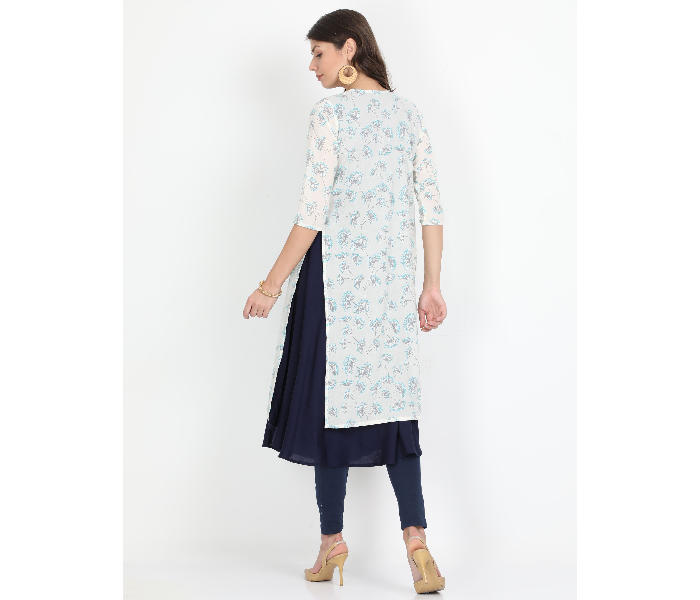 Kaia SK01DK0013WHB009 XL Long Kurta with Detachable Top for Women - White and Blue - Zoom Image 2