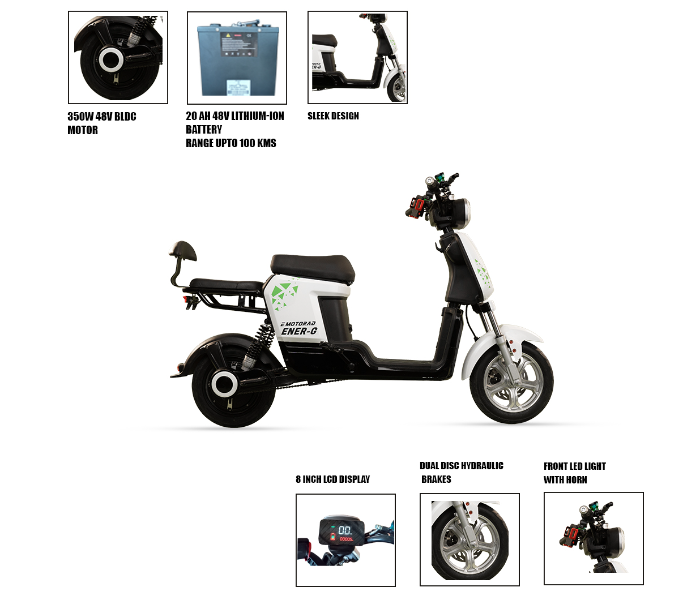 E-Motorad ENER-G 350W Dual Seater Electric Scooter - White - Zoom Image 7