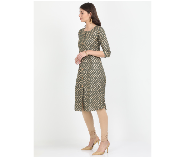 Kaia SK01AK0015OGR003 Medium Printed A-Line Kurta for Women - Olive Green - Zoom Image 2