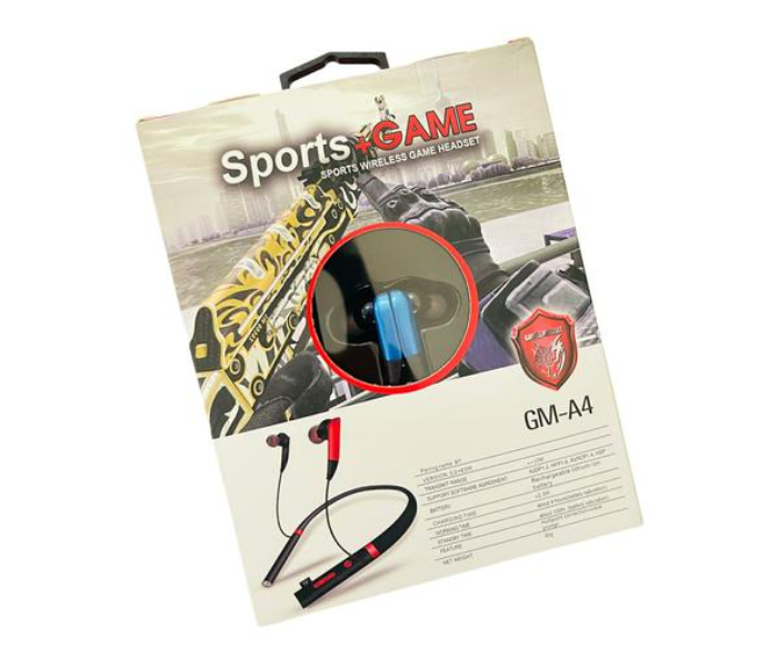 Wireless Sports Game Bluetooth Headset Neckband GM-A4 - Black and Red - Zoom Image 2