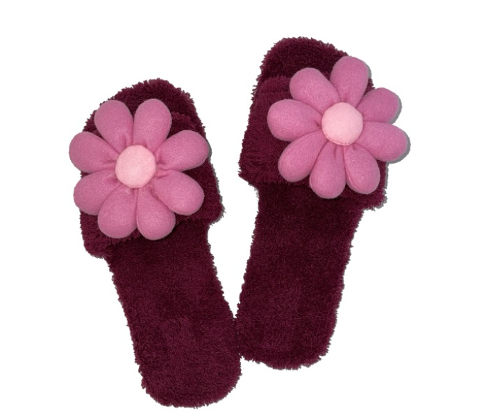 Casual LFO34 US 09 Flower Design Daily Wear Soft Flat Home Slippers for Women - Maroon - Zoom Image