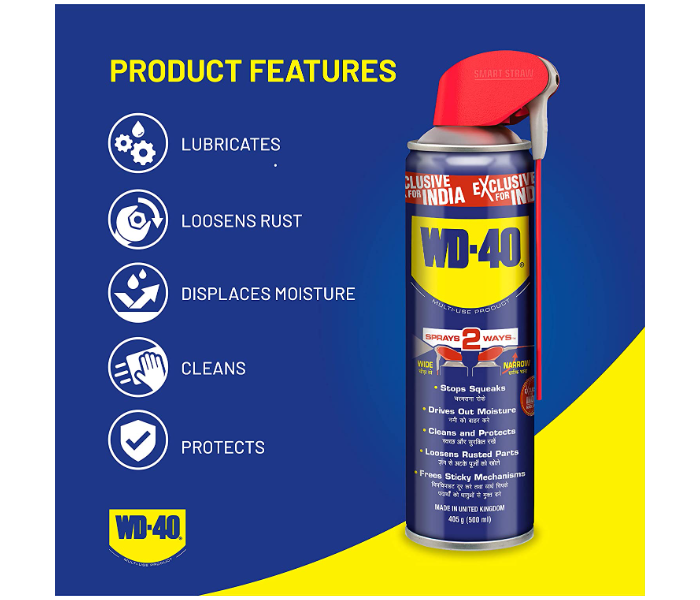  WD-40 250 ML  Multi-Use Product Smart Straw Spray, for Auto Maintenance, Home Improvement, Loosens Stuck and Rust Parts, Removes Sticky Residue, Descaling, Protectant and Cleaning Agent for Multi Use - Zoom Image 3