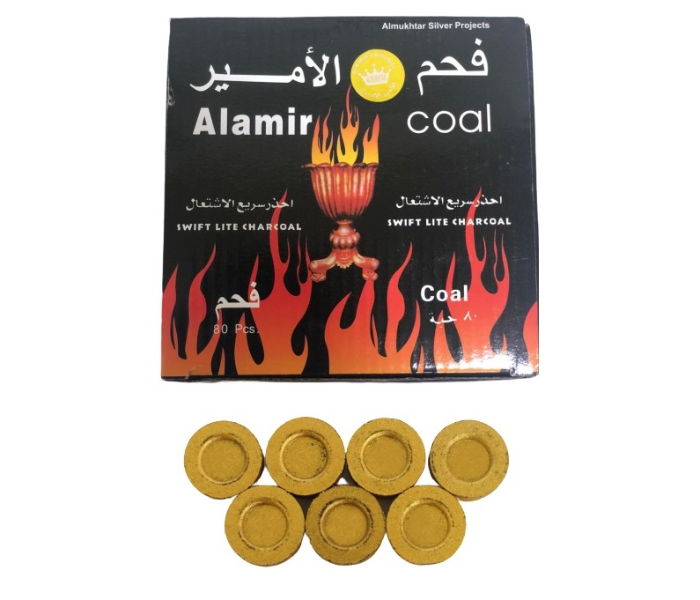 Al Amir 1Carton- 24 Boxes - 80Pcs Golden Charcoal Small Tabs Coated With A Fast-igniting Layer - Zoom Image 3