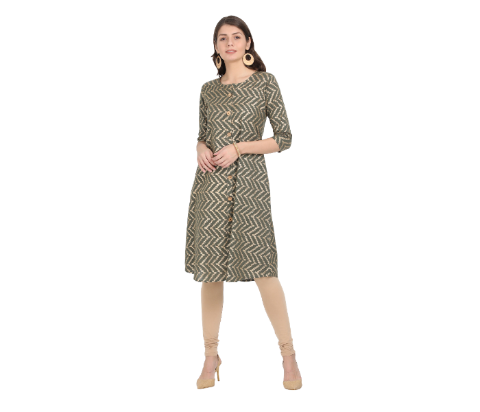 Kaia SK01AK0015OGR003 XL Printed A-Line Kurta for Women - Olive Green - Zoom Image 1