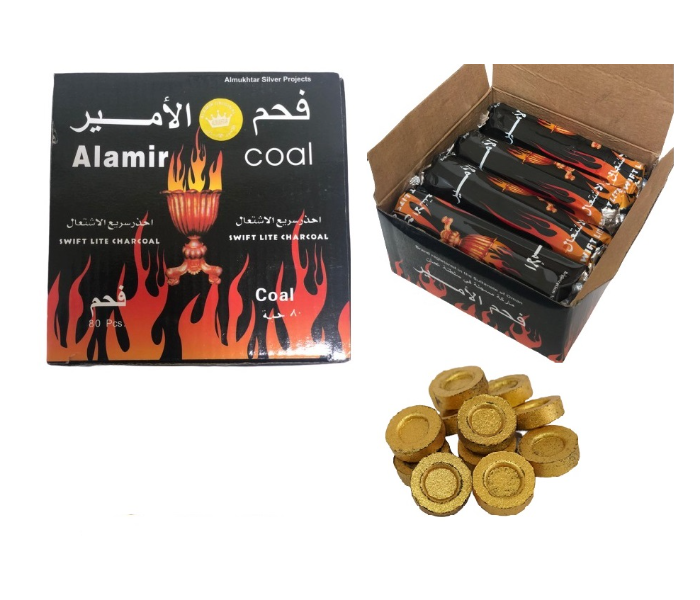 Al Amir 1Carton- 24 Boxes - 80Pcs Golden Charcoal Small Tabs Coated With A Fast-igniting Layer - Zoom Image 1