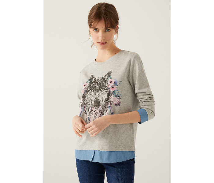 Springfield 108961743 XS Sweat Shirt For Women - Grey - Zoom Image 2