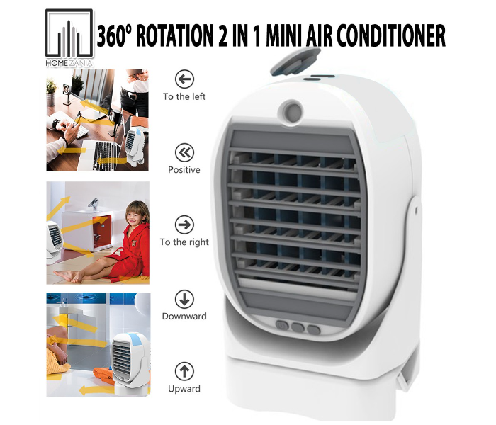 360 Degree Rotate 2 in1 Mini Air Conditioner Fan - White - Zoom Image 2