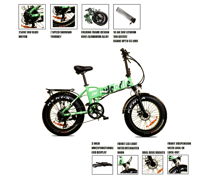 E-Motorad Doodle 350W Foldable Electric Bike - Green - Zoom Image 8