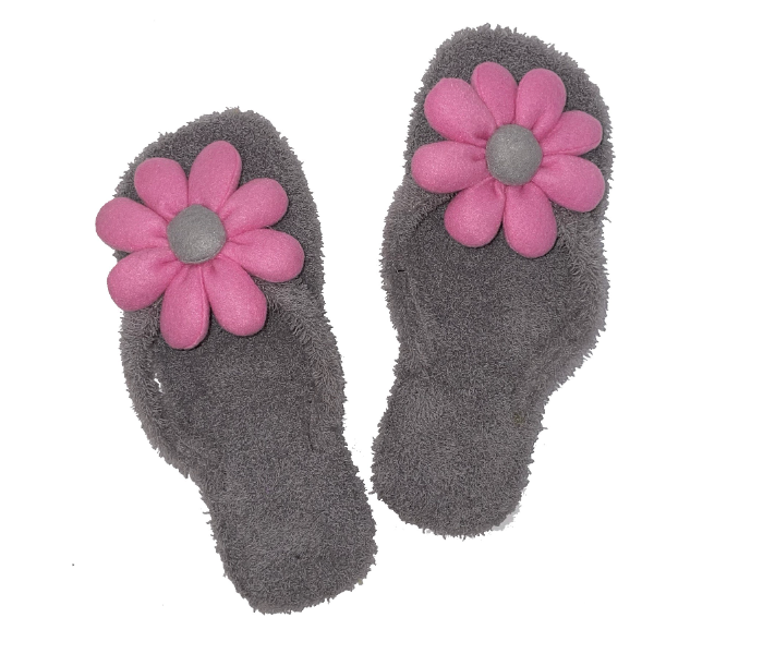 Casual LFV52 US 07 Flower Design Daily Wear Soft Flat Home Slippers for Women - Grey - Zoom Image