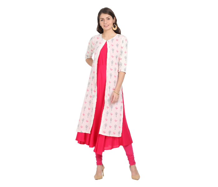 Kaia SK01DK0018WHP009 XXL Long Kurta with Detachable Top for Women - White - Zoom Image 1