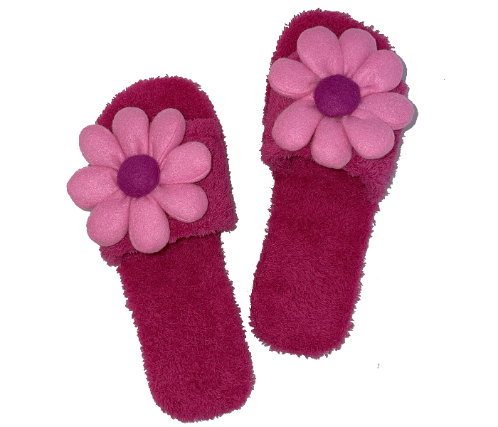 Casual LFO34 US 06 Flower Design Daily Wear Soft Flat Home Slippers for Women - Dark Pink - Zoom Image