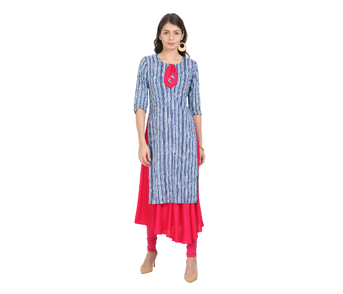 Kaia SK01DK0019BLP009 XXL Long Kurta with Detachable Top for Women - Blue - Zoom Image 1