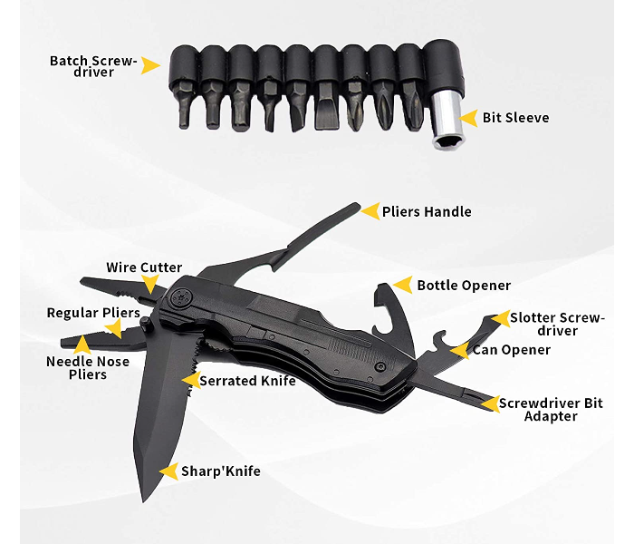 9 in 1 Portable Multifunctional Tool with Sharp Knife Pliers - Black - Zoom Image 2