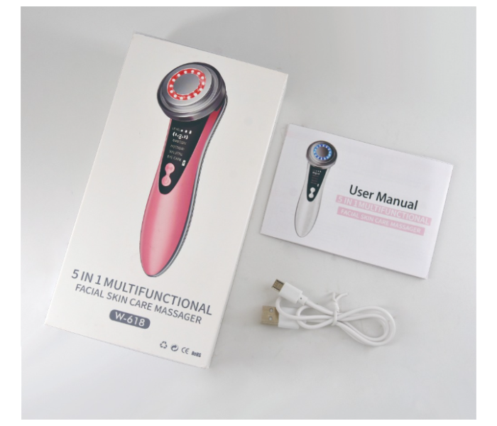 COMBO Wochuan W618B Multi-function Rechargeable Facial Massager - Pink and Wochuan W605Z T Shape Skin Care Facial Massager Roller - Gold - Zoom Image 2